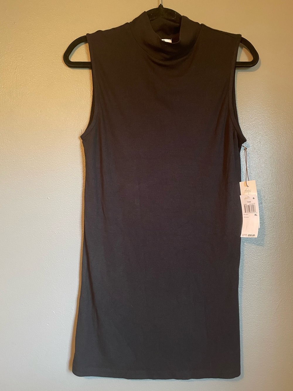 NWT Three Dots Sz XL Women’s Black Ribbed Mock Neck Tank Top Blouse Ret $50!